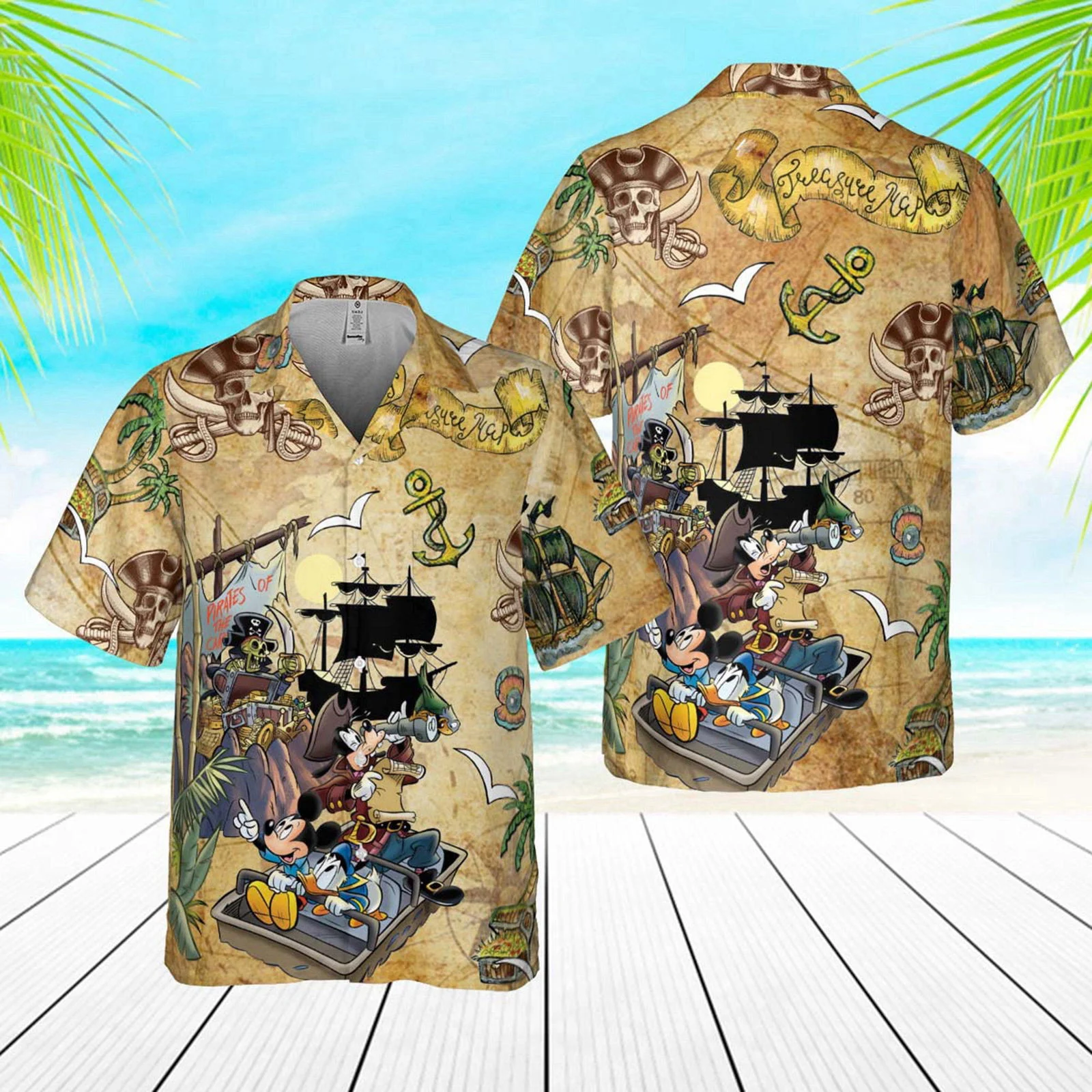 Disneyland Retro Pirated Caribbean Mickey Friends Hawaiian Shirt HW0601