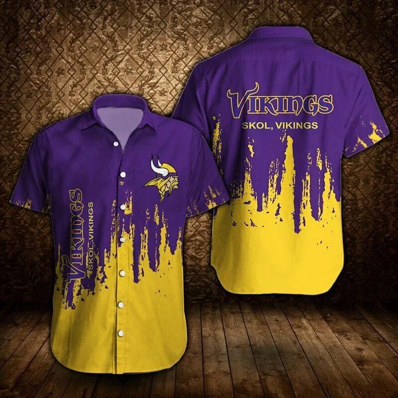 Minnesota Vikings Skol Vikings Hawaiian Button-Up T-Shirt HW0601