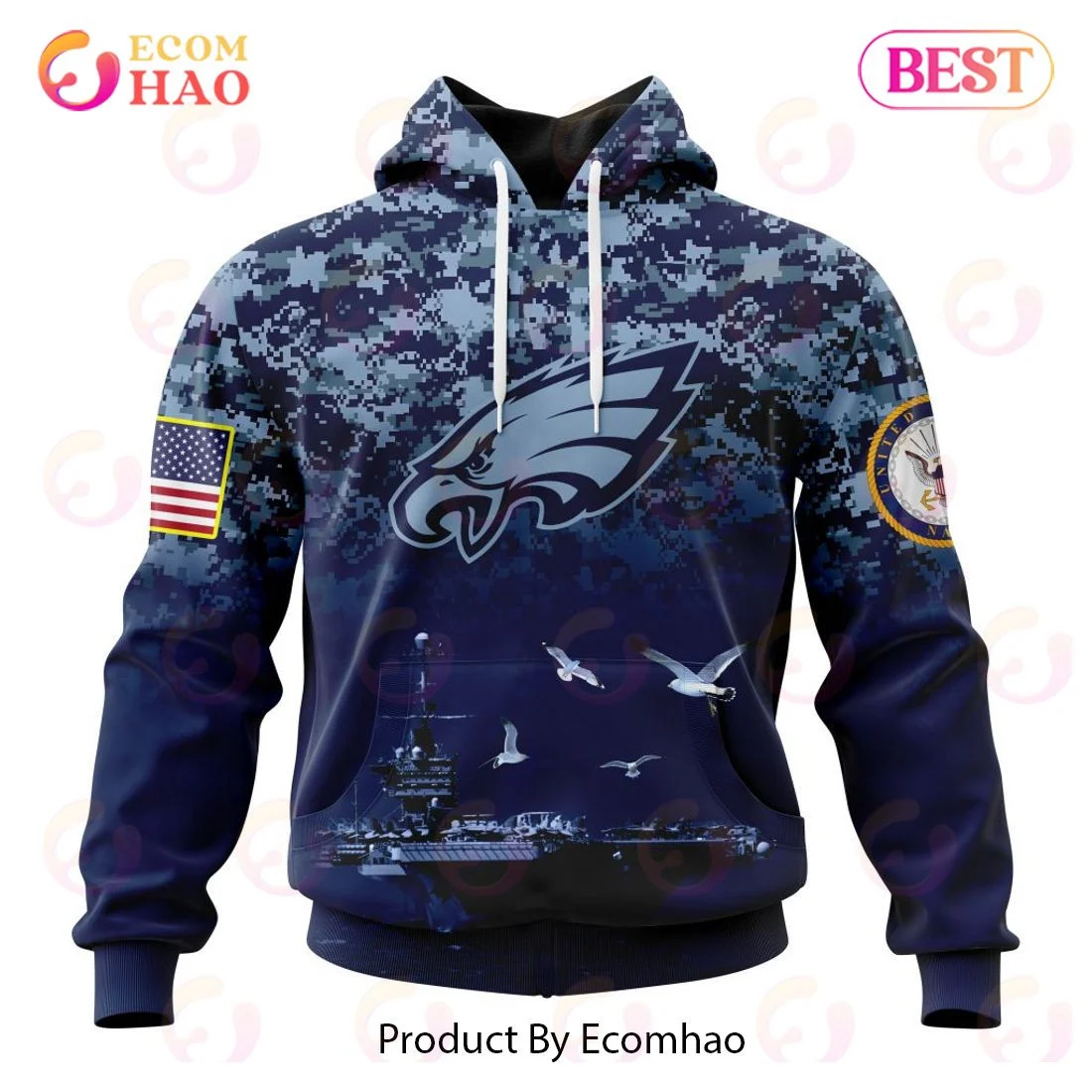 Best Philadelphia Eagles Honor US Navy Veterans All Over Print Hoodie, Zip Hoodie, Man - Women, Warm, Premium Quality HZ0501
