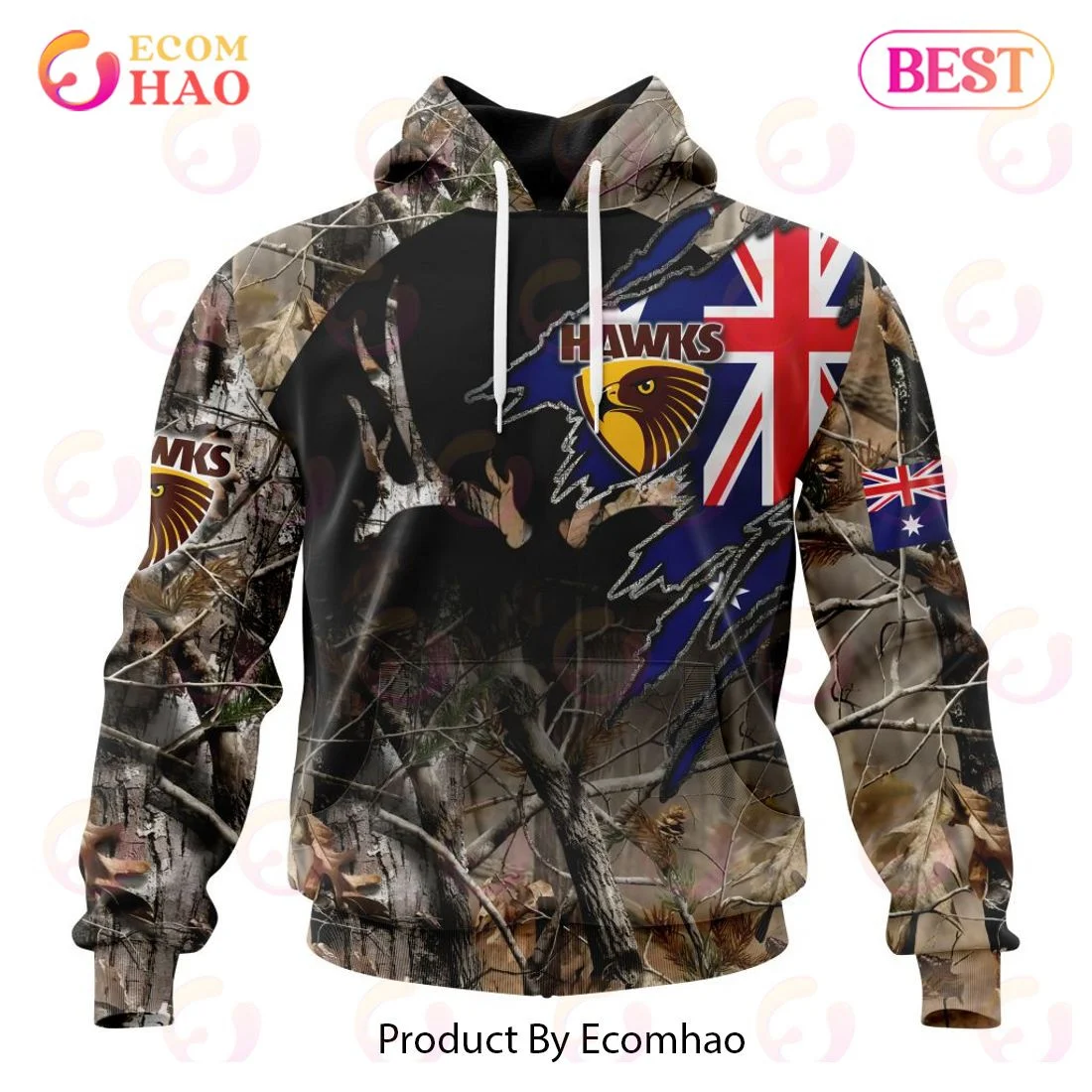 AFL Hawthorn Football Club Special Camo Realtree Hunting 3D Hoodie, Zip Hoodie, Man - Women, Warm, Premium Quality HZ0501