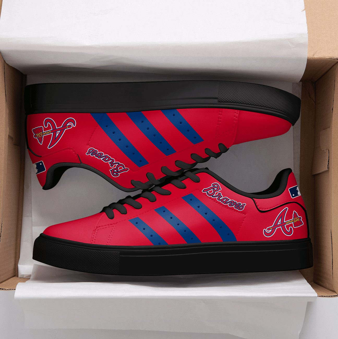 MLB Atlanta Braves Red Navy Stripes Stan Smith Shoes , Trendy Style Sneakers ST0801