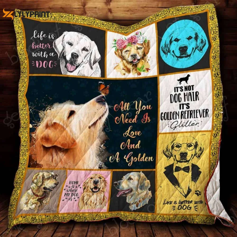 All You Need Is Love And A Golden 3D Customized Quilt ,  Soft Quilt, King Size, All Season Cozy Quilt QB0901