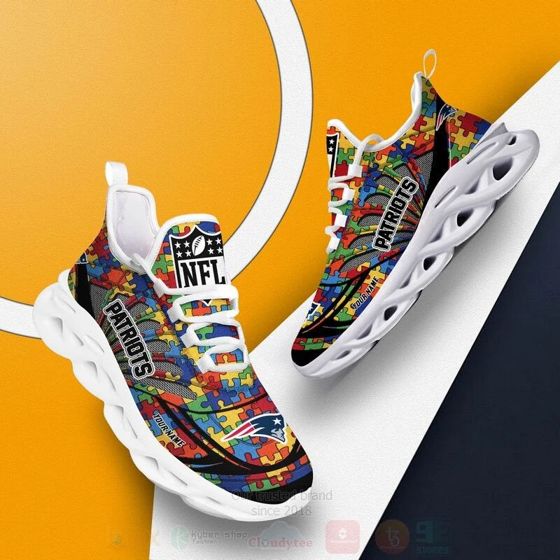 NFL New England Patriots Custom Name Autism Puzzle Max Soul Shoes Sneakers Store MS0601