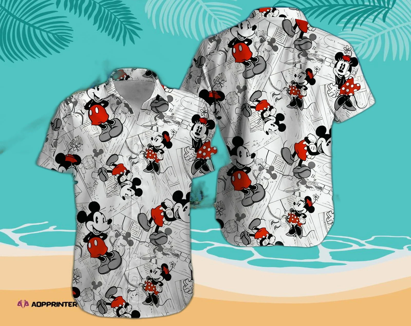 Disney Mickey Mouse Floral Aloha Hawaiian Shirt 0293 M HW0601
