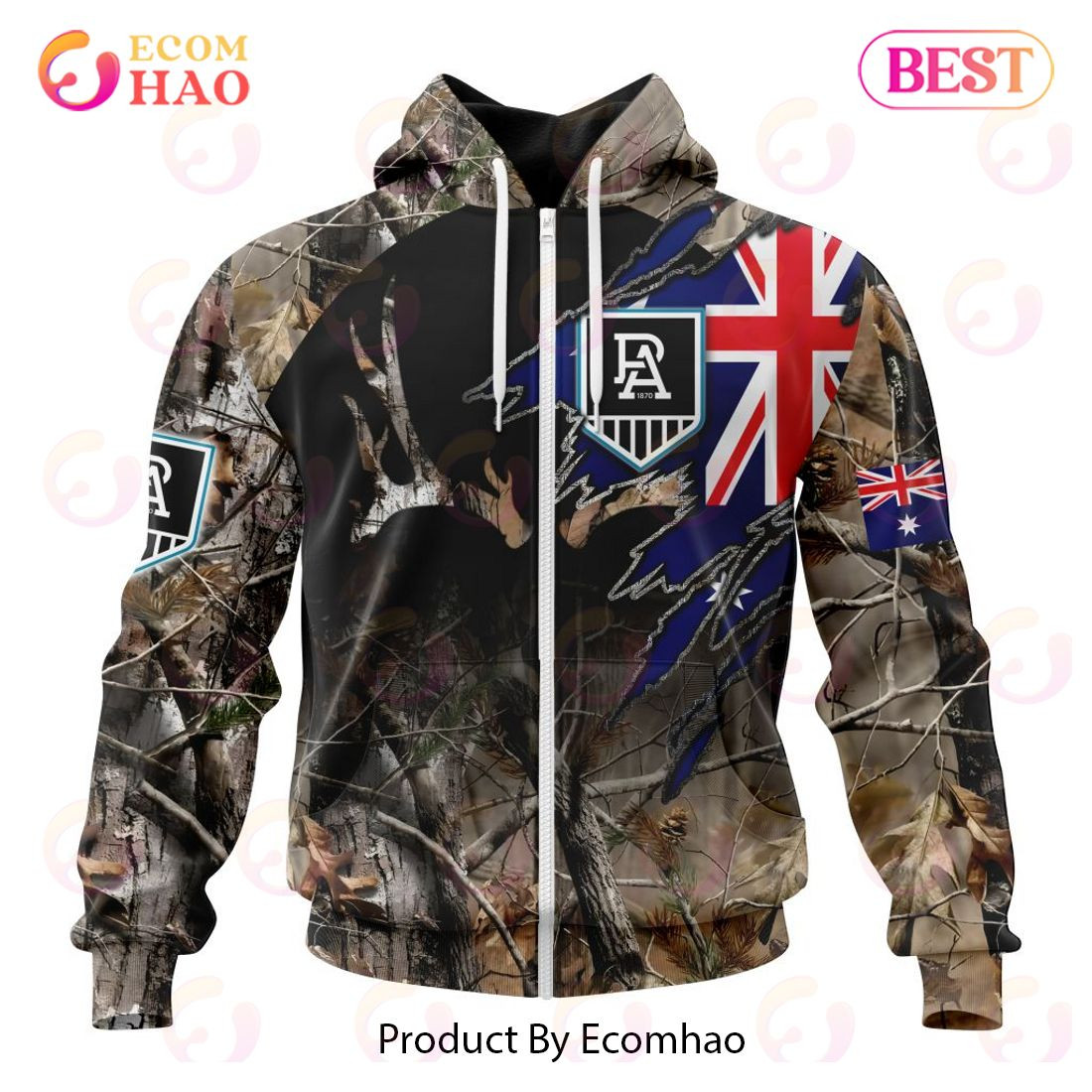 AFL Port Adelaide Football Club Special Camo Realtree Hunting 3D Hoodie, Zip Hoodie, Man - Women, Warm, Premium Quality HZ0501