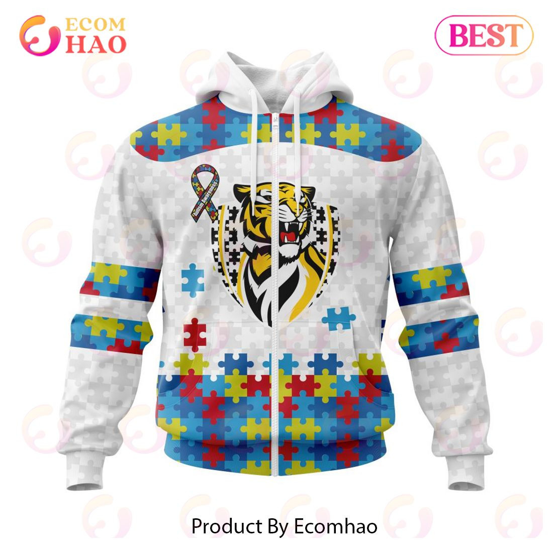 AFL Richmond Autism Awareness Personalized Name & Number 3D Hoodie, Zip Hoodie, Man - Women, Warm, Premium Quality HZ0501