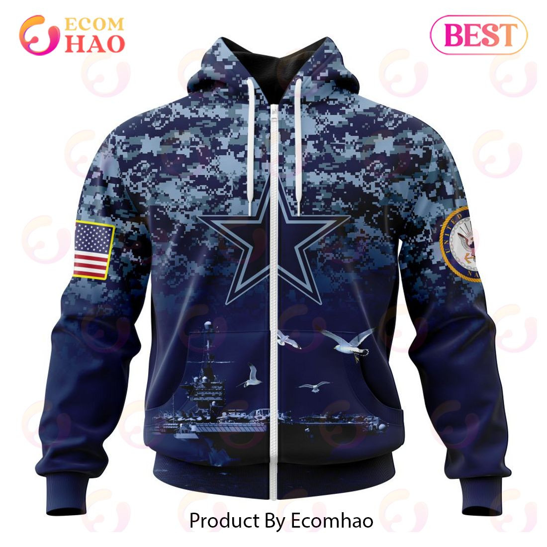Best Dallas Cowboys Honor US Navy Veterans All Over Print Hoodie, Zip Hoodie, Man - Women, Warm, Premium Quality HZ0501