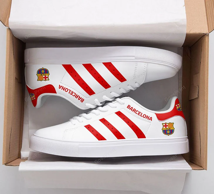 FC Barcelona White Red Stripes Stan Smith Shoes for Women and Men, Trendy Style Sneakers ST0801