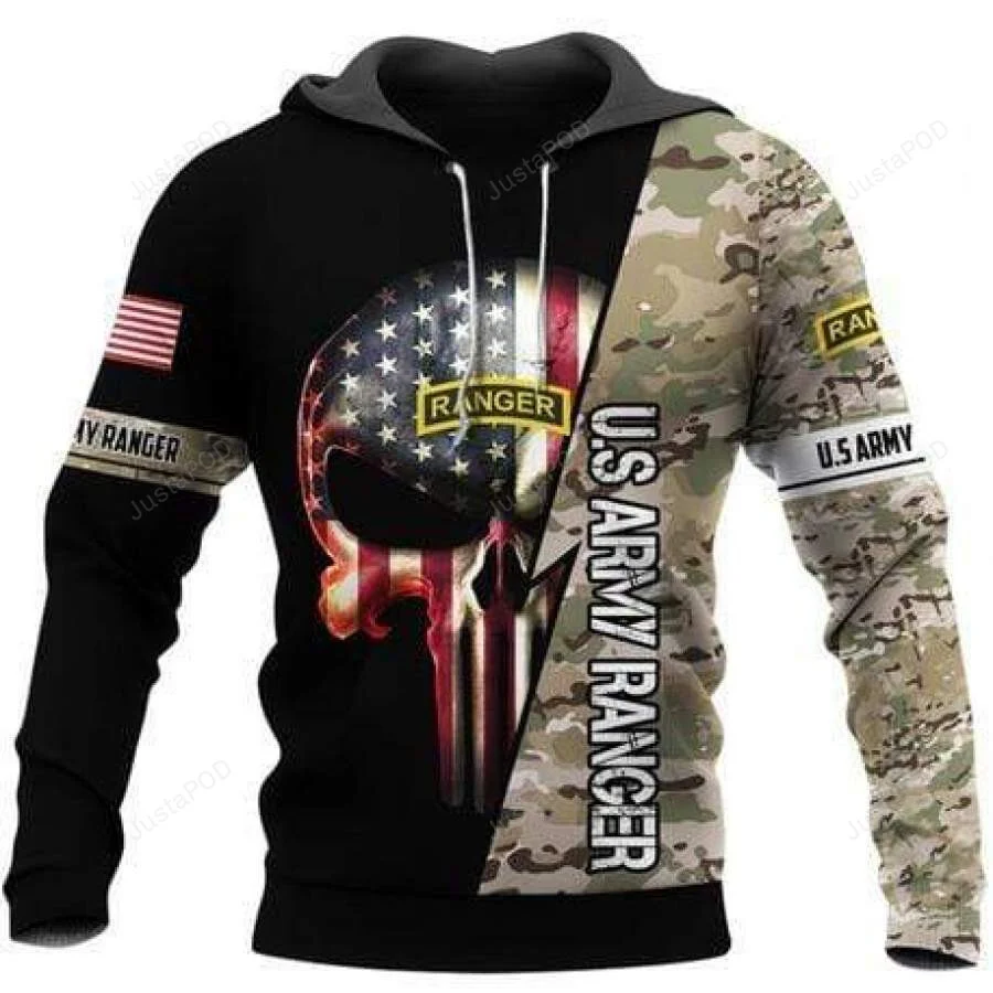 US Army Ranger Flag Skull 3D All Print Hoodie, Zip- Up Hoodie HZ0501