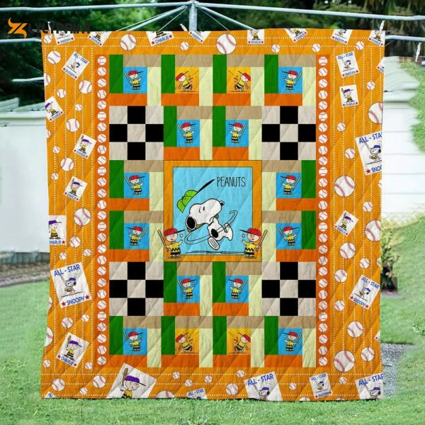 Snoopy Charlie Brown The Peanuts Cartoon Baseball Quilt Blanket For Fans Home Decor Gift ,  Soft Quilt, King Size, All Season Cozy Quilt QB0901
