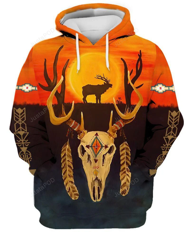 Amazing Deer Skull Tribal Orange Brown 3D All Print Hoodie, Zip- Up Hoodie HZ0501
