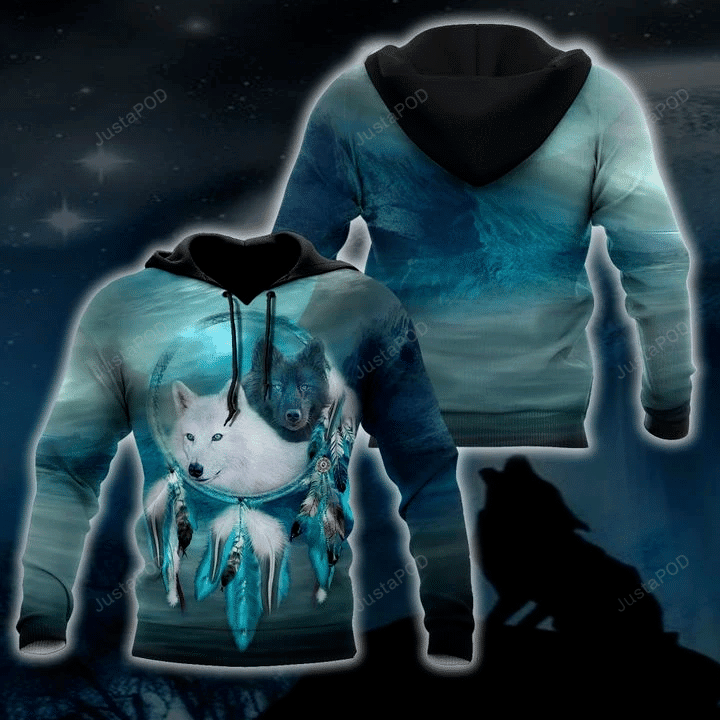 Native American Wolf Couple Blue 3D All Over Print Hoodie, Zip-up Hoodie HZ0501
