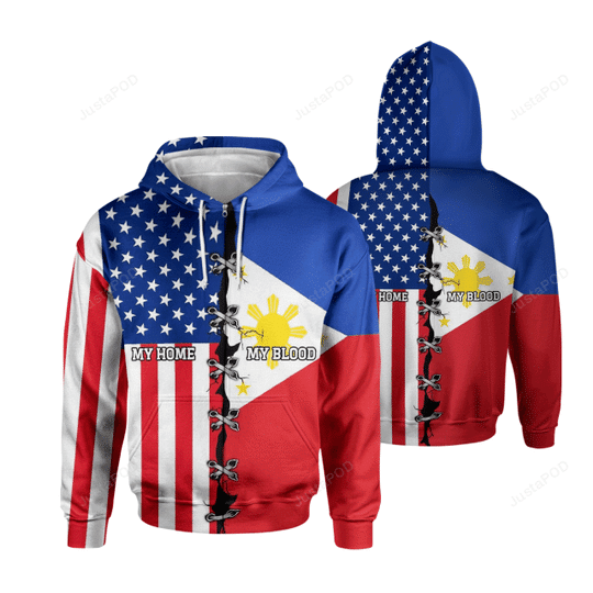 Philippines Flag American My Home Filipino My Blood 3D All Print Hoodie, Zip- Up Hoodie HZ0501