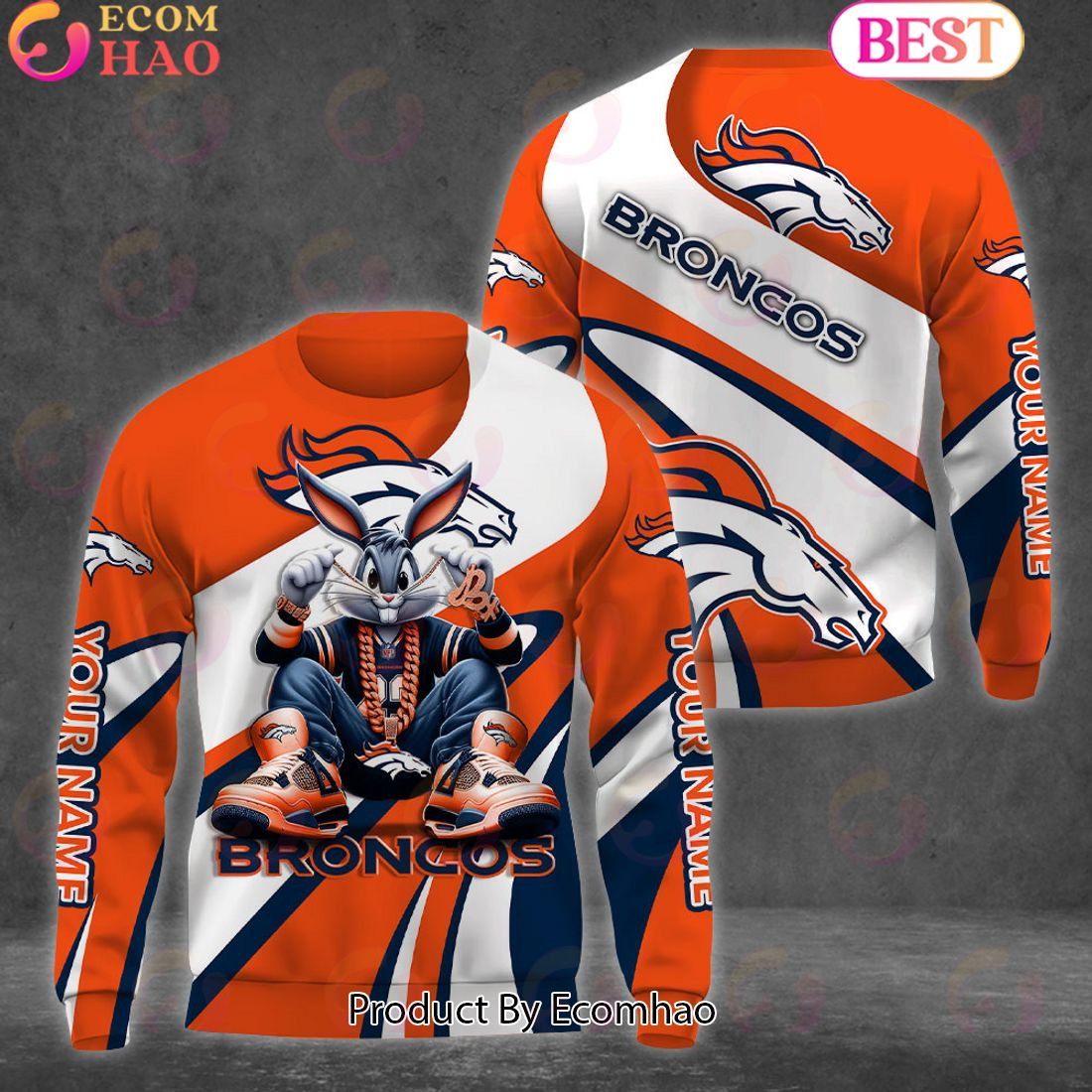 Custom Name Denver Broncos Bugs Bunny Sport Clothing 3D Hoodie, Zip Hoodie, Man - Women, Warm, Premium Quality HZ0501