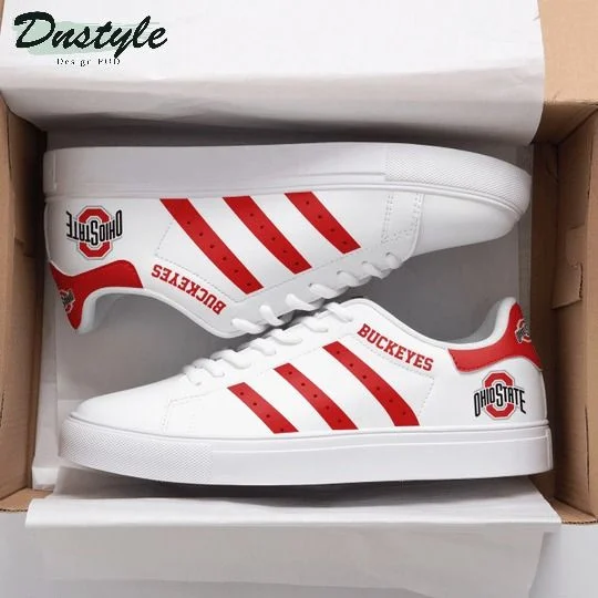 NCAA Ohio State Buckeyes White Red Stan Smith Shoes for Women and Men, Trendy Style Sneakers ST0801