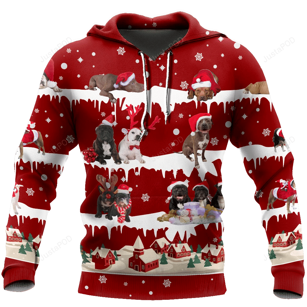 Pitbull Christmas Red Cute 3D All Over Printed Hoodie, Zip- Up Hoodie HZ0501