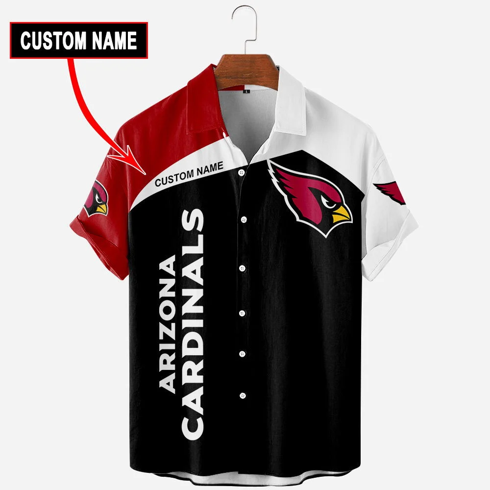 Custom Name Arizona Cardinals Black Button Hawaiian Shirt 03 HW0601